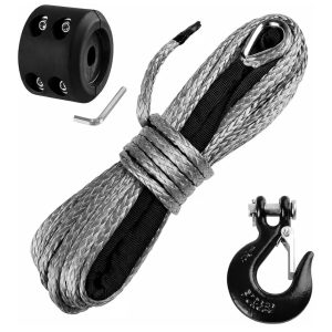 Cuerda sintética UCREATIVE para winche de 1/4″ × 50 pies con gancho y tope – Gris