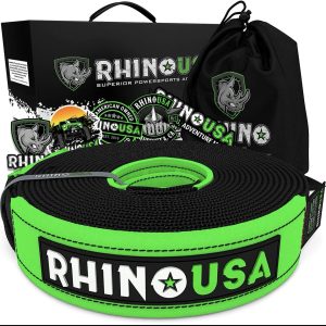 Correa de recuperación Rhino USA de 2″ × 20 pies con bolsa – Negra